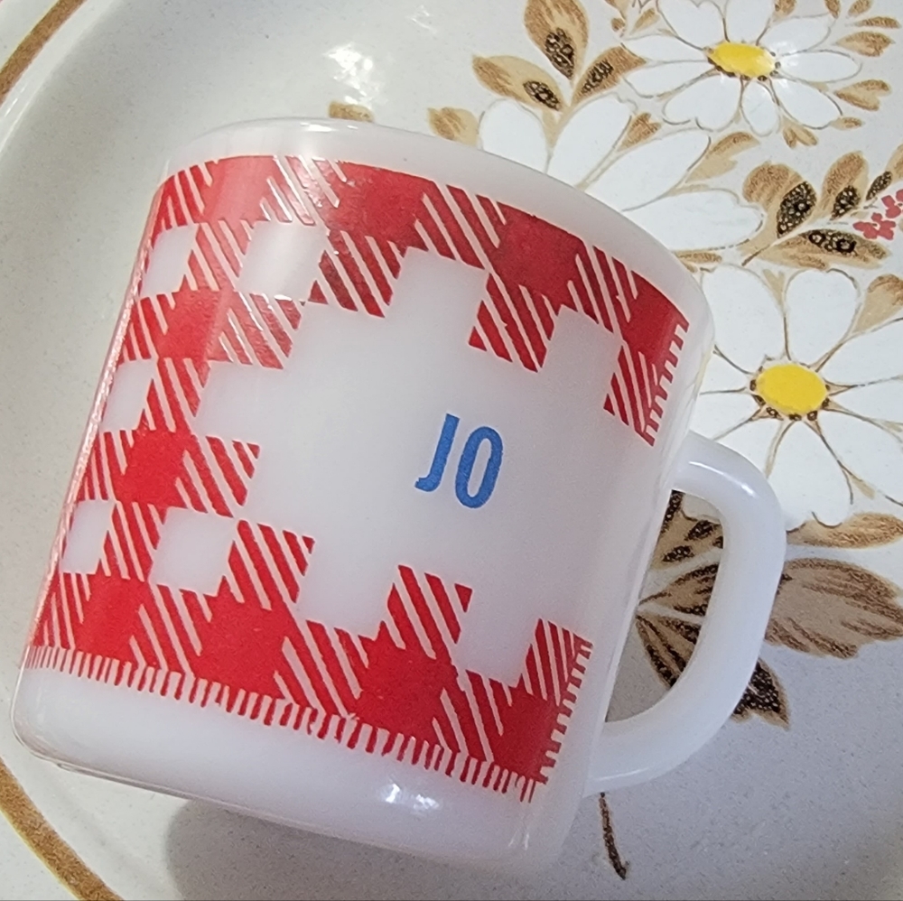 Vintage Name Mug Milk Glass JO coffee Mug 6oz